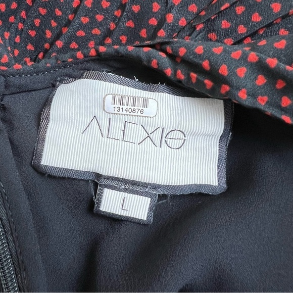 Alexis Luksa One Shoulder Heart Print Pleated Black Mini Dress Size Large - Picture 8 of 10